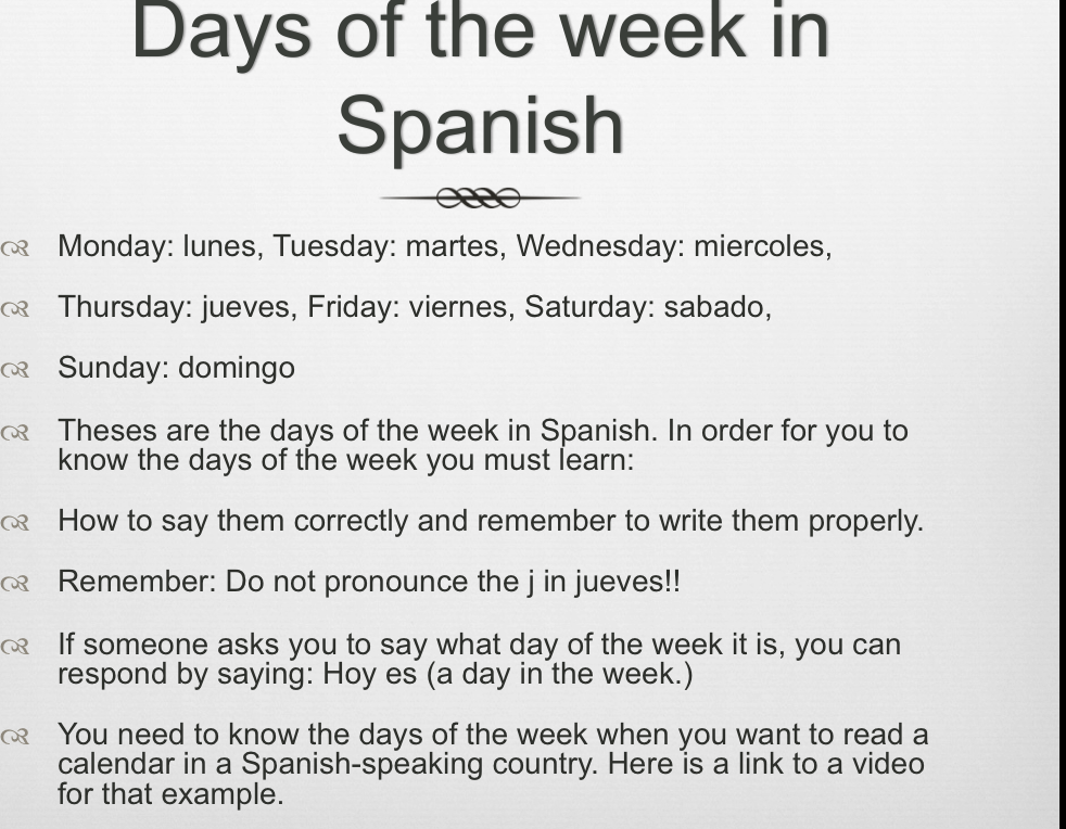 When are you free? The days of the week in Spanish! — Science Leadership  Academy @ Center City