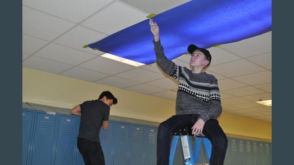 Students decorating the school