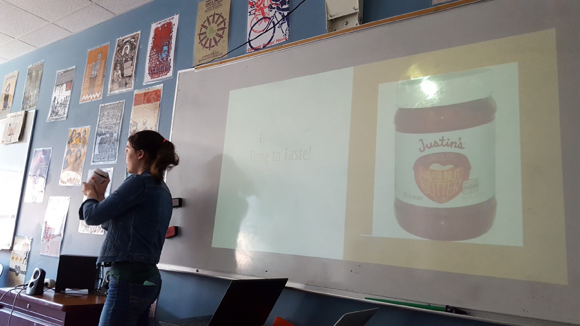 This photo was taken by Nasya Ie during my presentation. It features me introducing the hazelnut butter that I brought to be tasted.