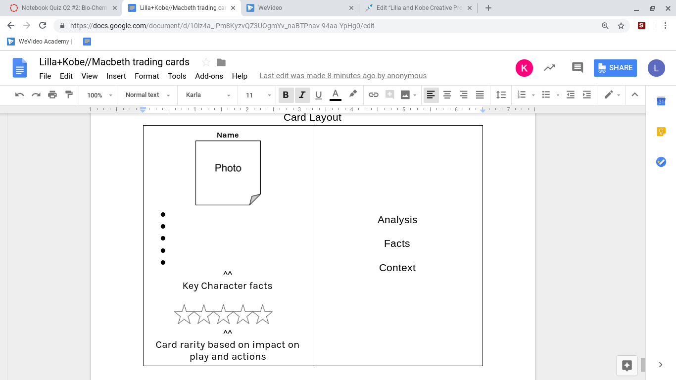 Card layout