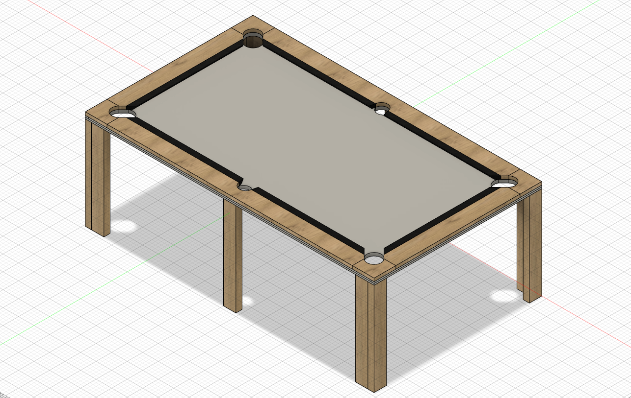The final CAD design of the pool table.