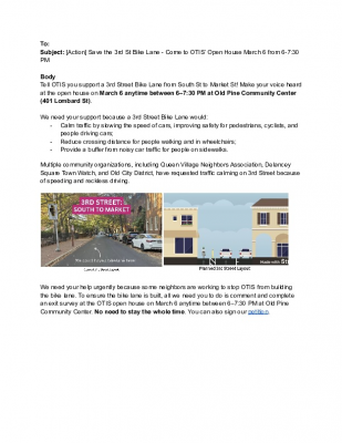 Email Blast I helped draft for Philly Bike Action