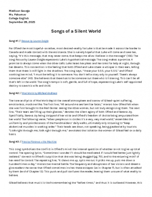 Madison's Lit Log #1 __ The Handmaid's Tale __ Songs of a Silent World