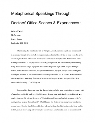 James Lit Log #1  Metaphorical Speakings Through Doctors Office Scenes & Experiences