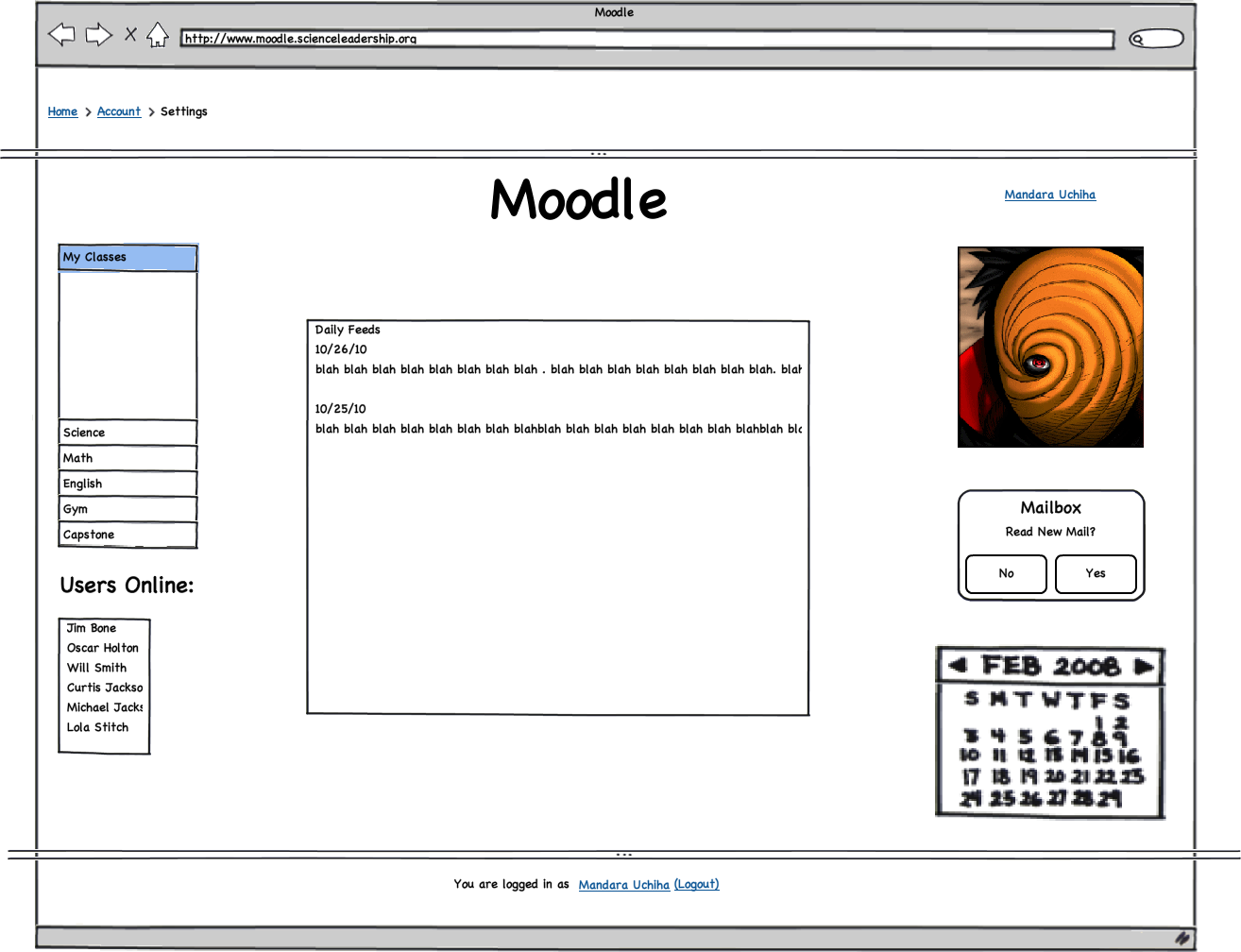 Moodle Mock up